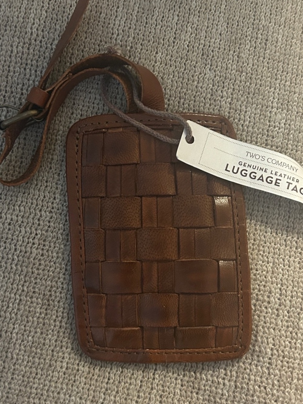 Two's Company🧳 Hand-Woven Brown Genuine Leather Luggage Tag / Used Once
